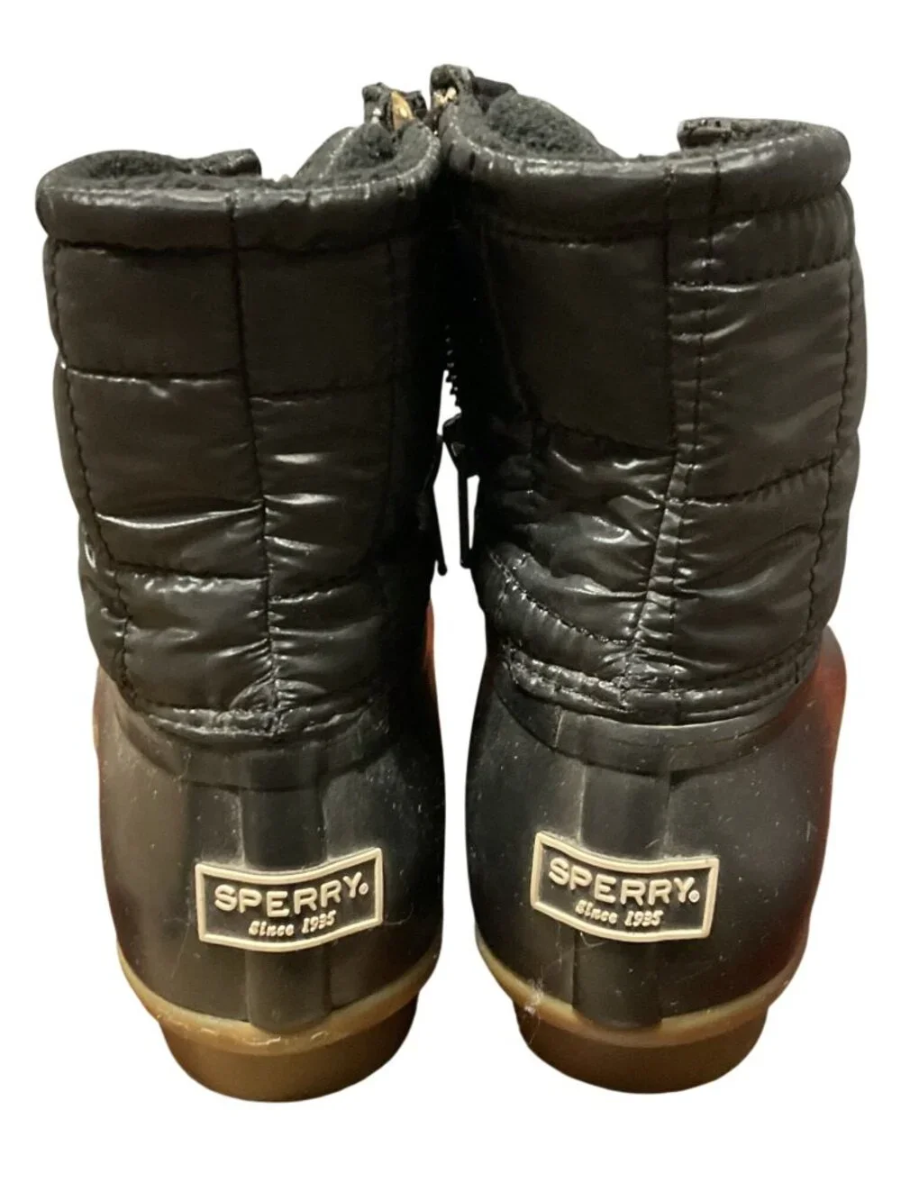 Sperry Saltwater Quilted Duck Boots Sz 7.5 Black STS80755 Quilted Rain Shoes